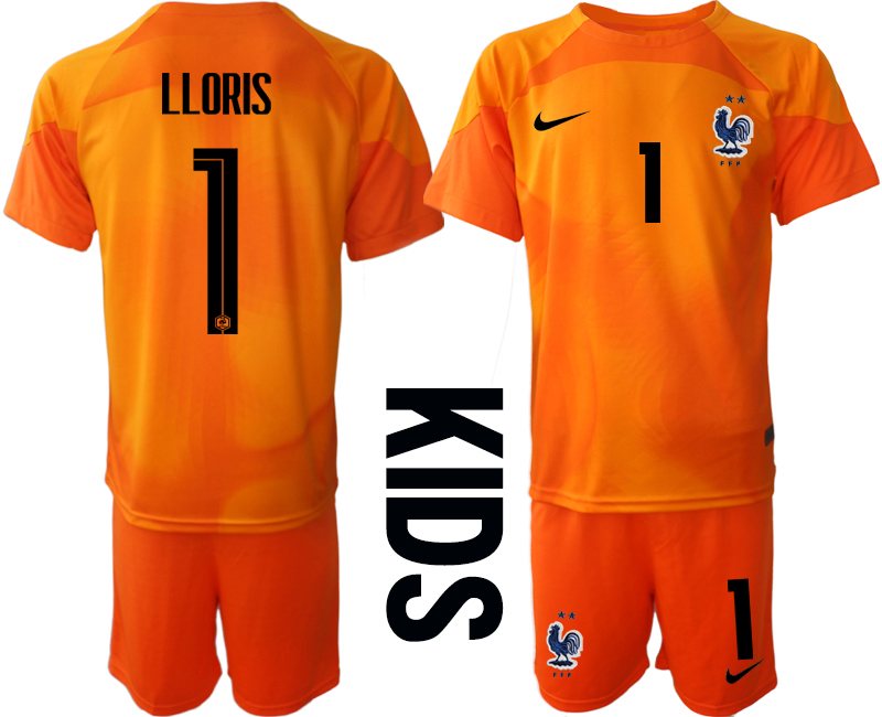 Youth 2022 World Cup National Team France orange goalkeeper #1 Soccer Jersey